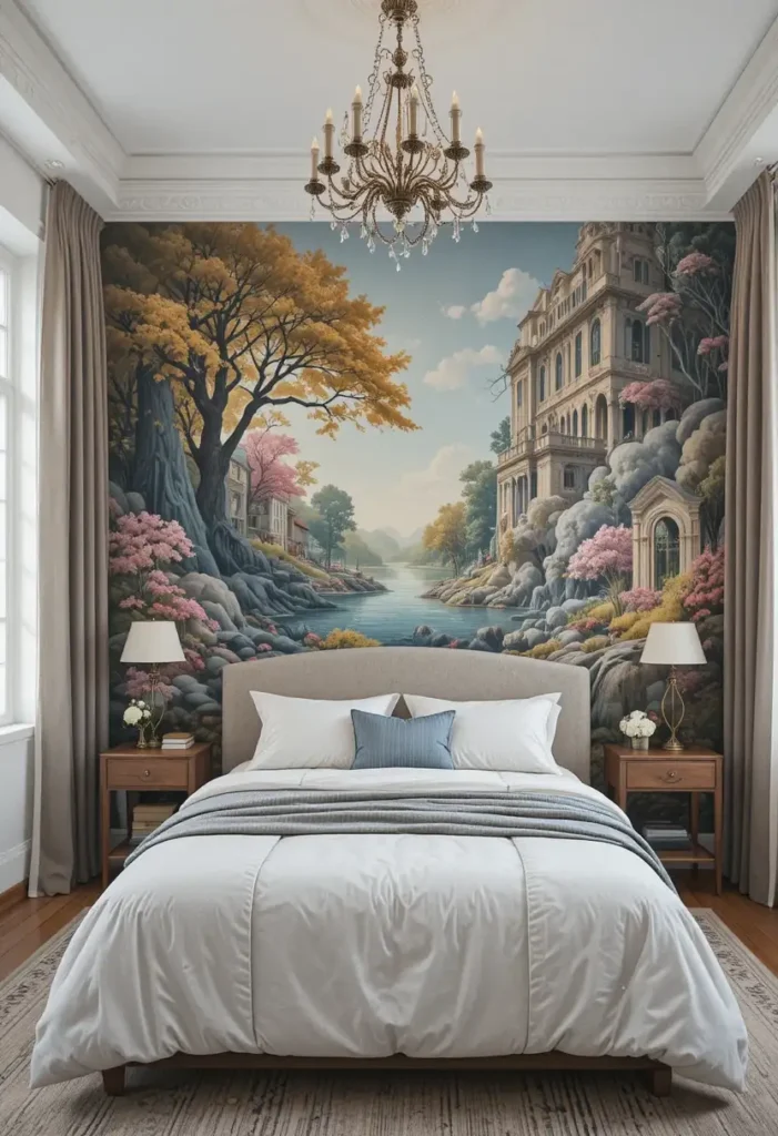 Artistic mural wallpaper bedroom