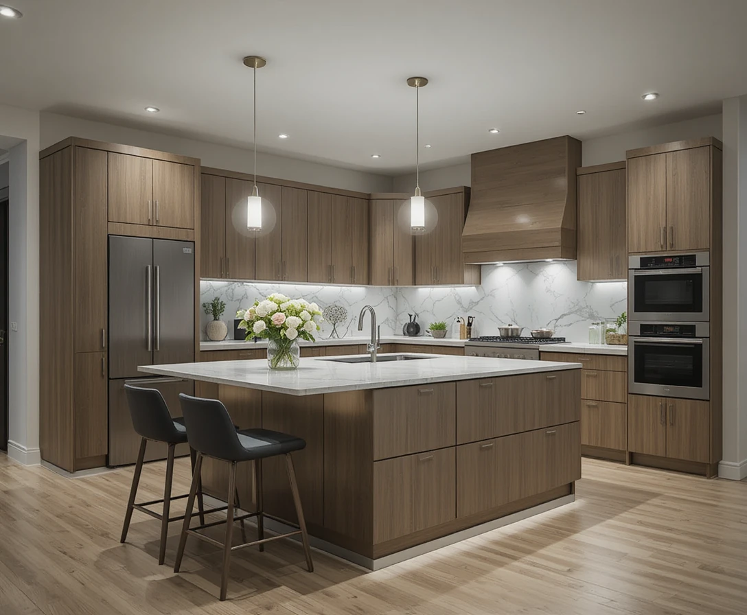 Modern kitchen island lighting, clean design look