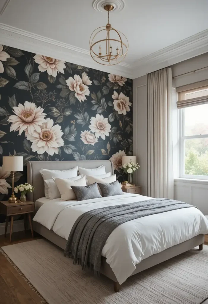 Modern floral wallpaper bedroom