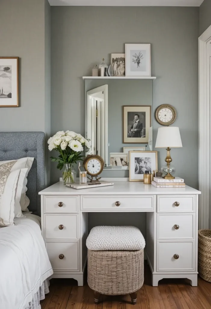 Customized bedroom vanity reflecting personal style and daily needs.