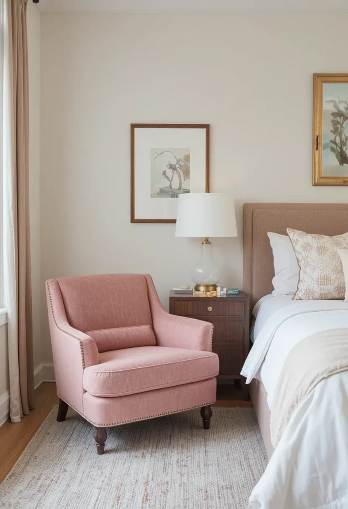 Pink furniture accent in modern bedroom decor