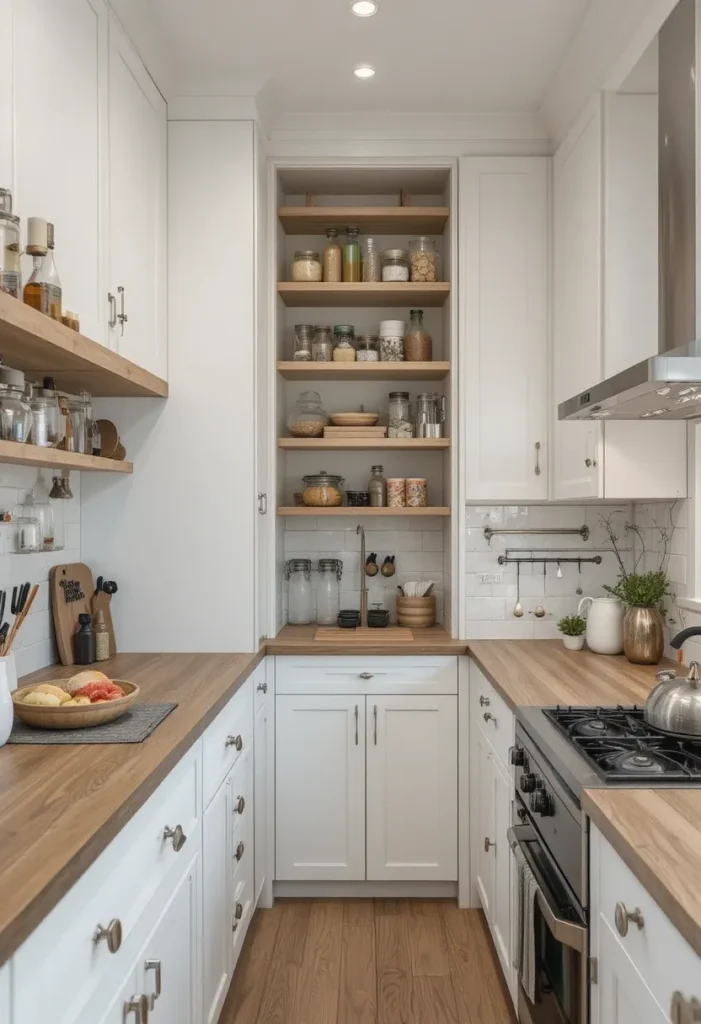 Vertical storage unit saving space in a small kitchen