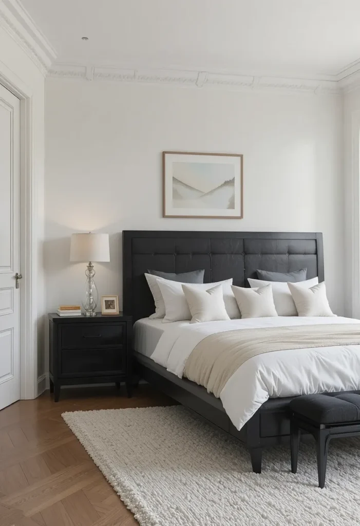 Bedroom styled with black furniture as a focal point