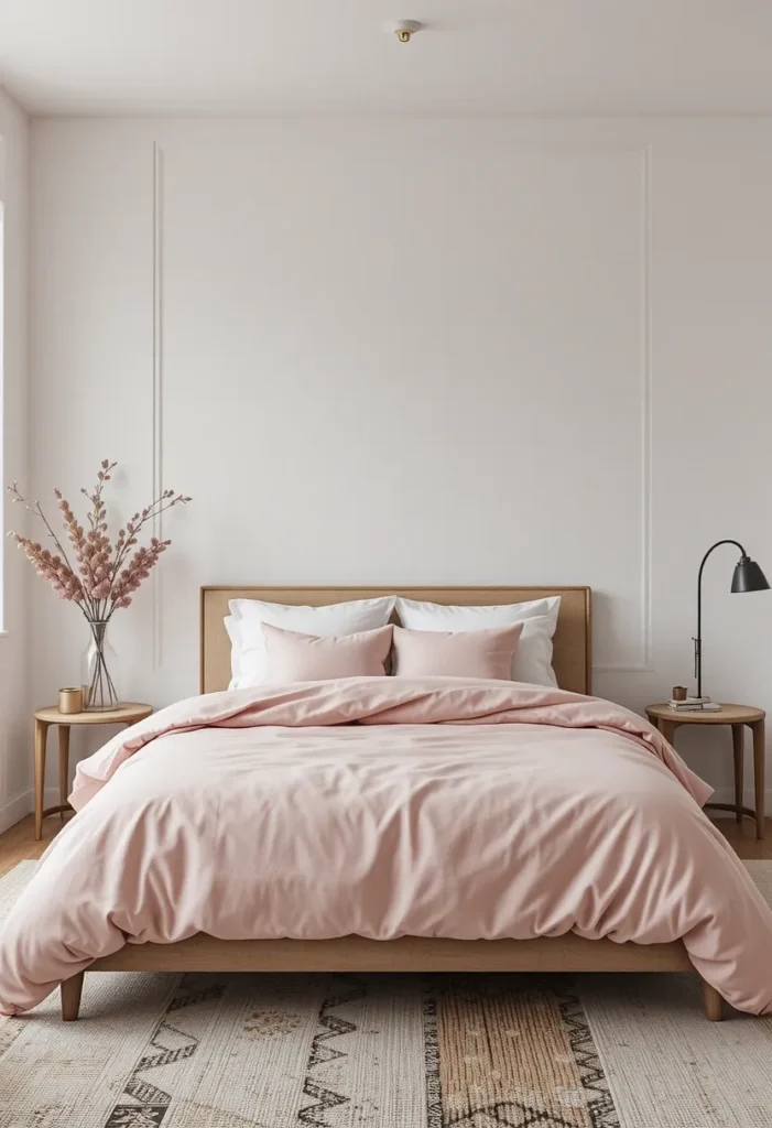 Minimal pink bedroom decor with calm styling