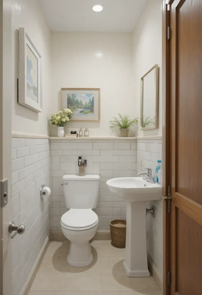 Small bathroom with light neutral colors to feel spacious.