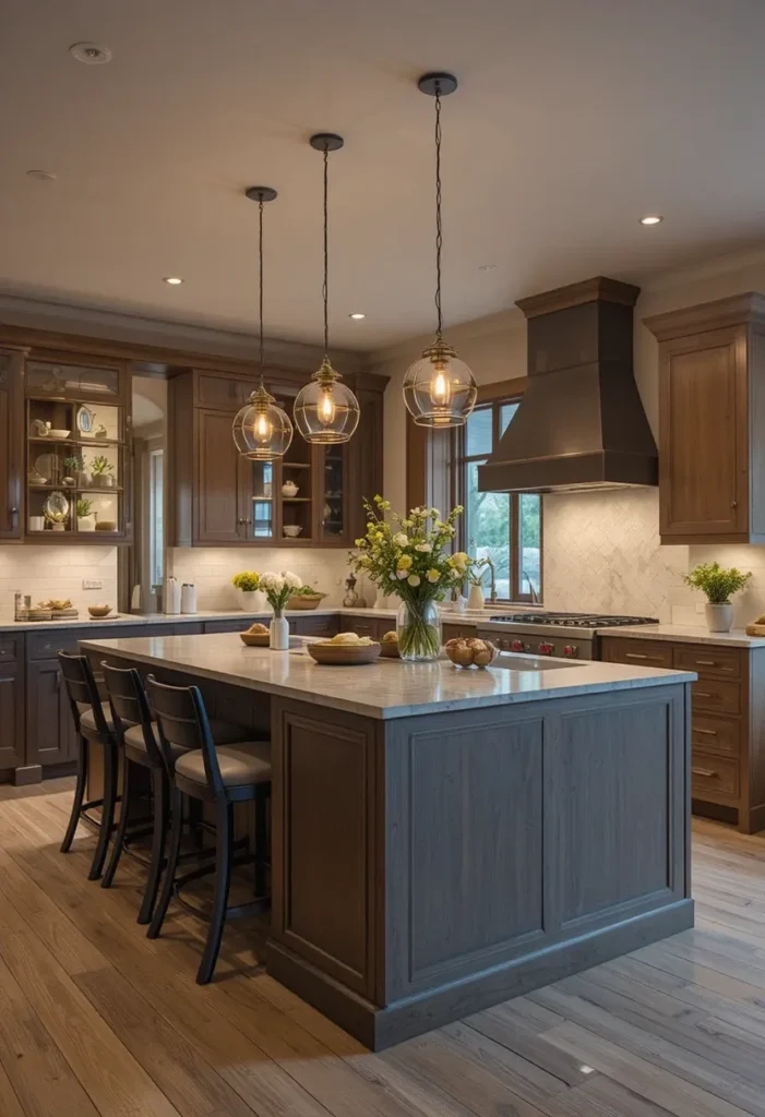 Dimmable kitchen island lighting for cooking and dining comfort