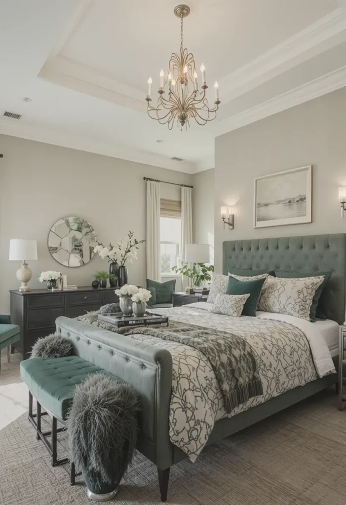 Dark green accent furniture in bedroom for style
