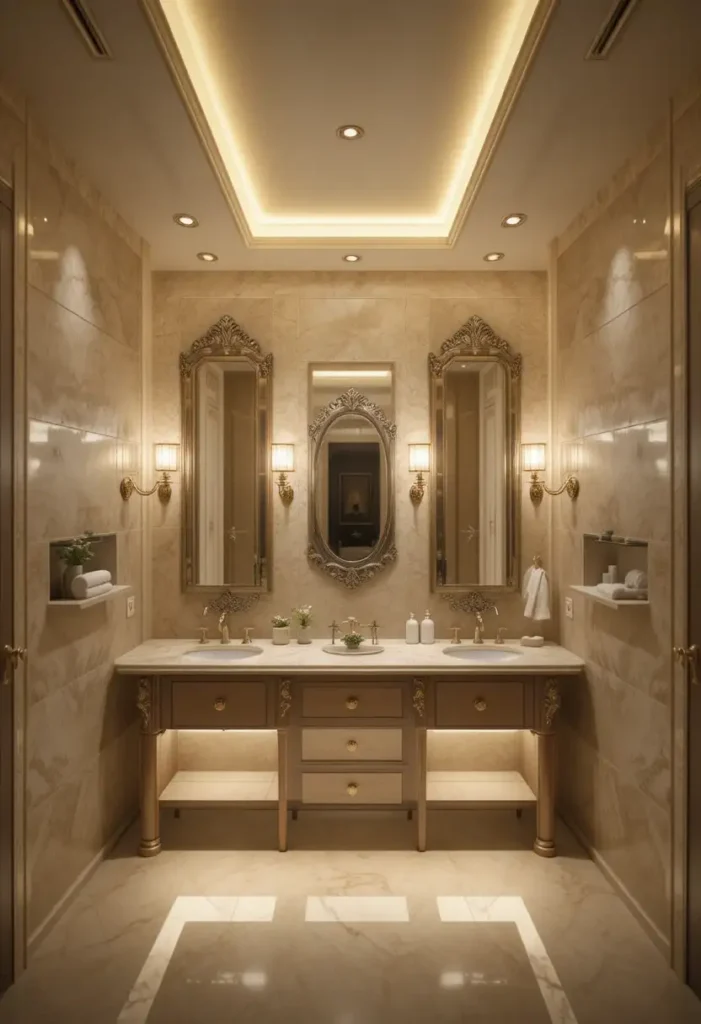 Layered bathroom lighting creating cozy and inviting atmosphere