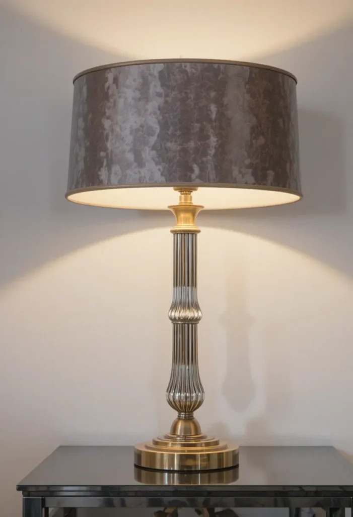 Elegant metallic table lamp adding sophistication to bedroom