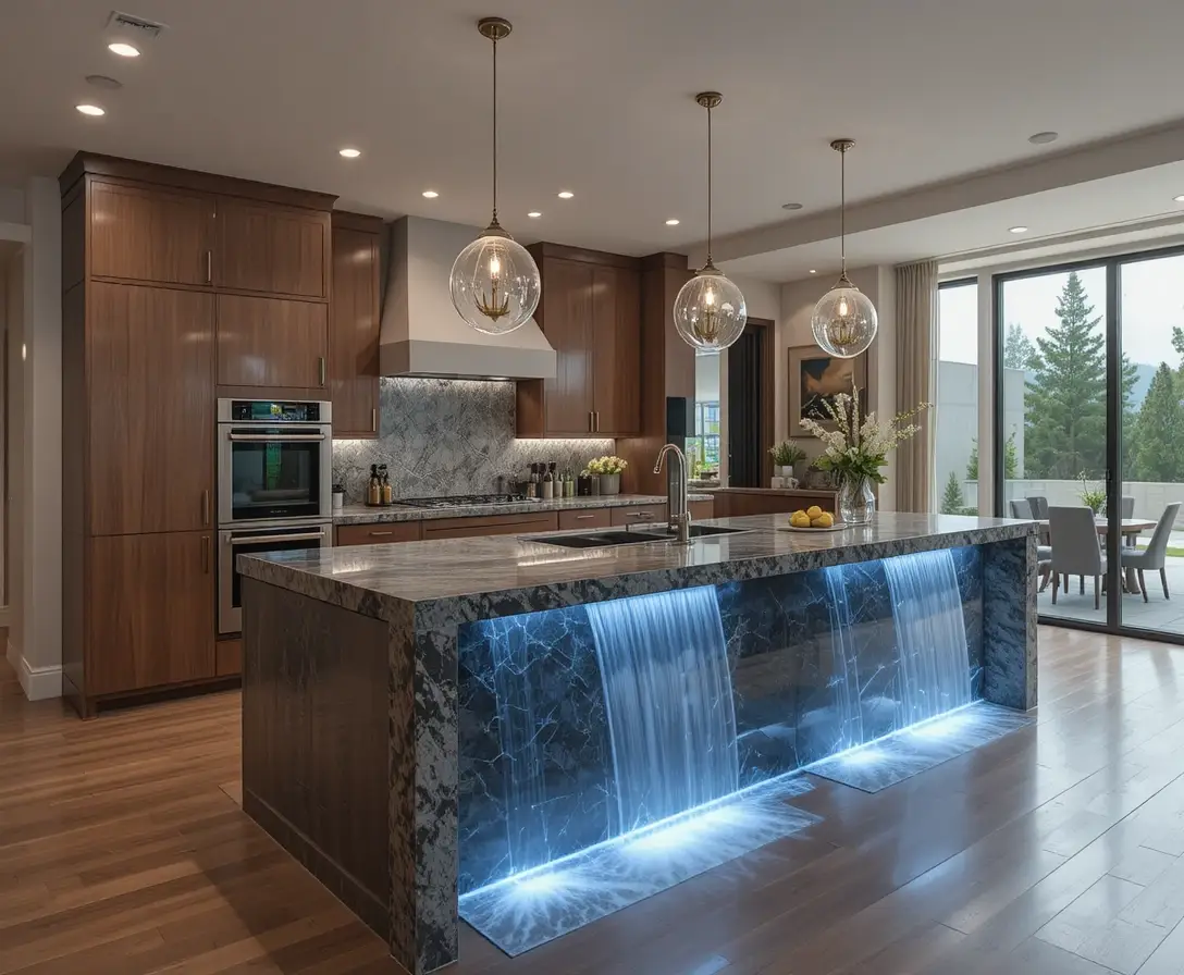 Beautiful Waterfall Island Kitchen look view