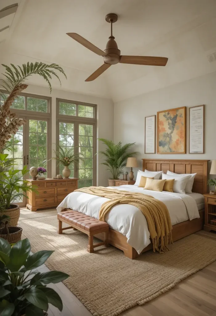 Nature inspired master bedroom with calming organic elements