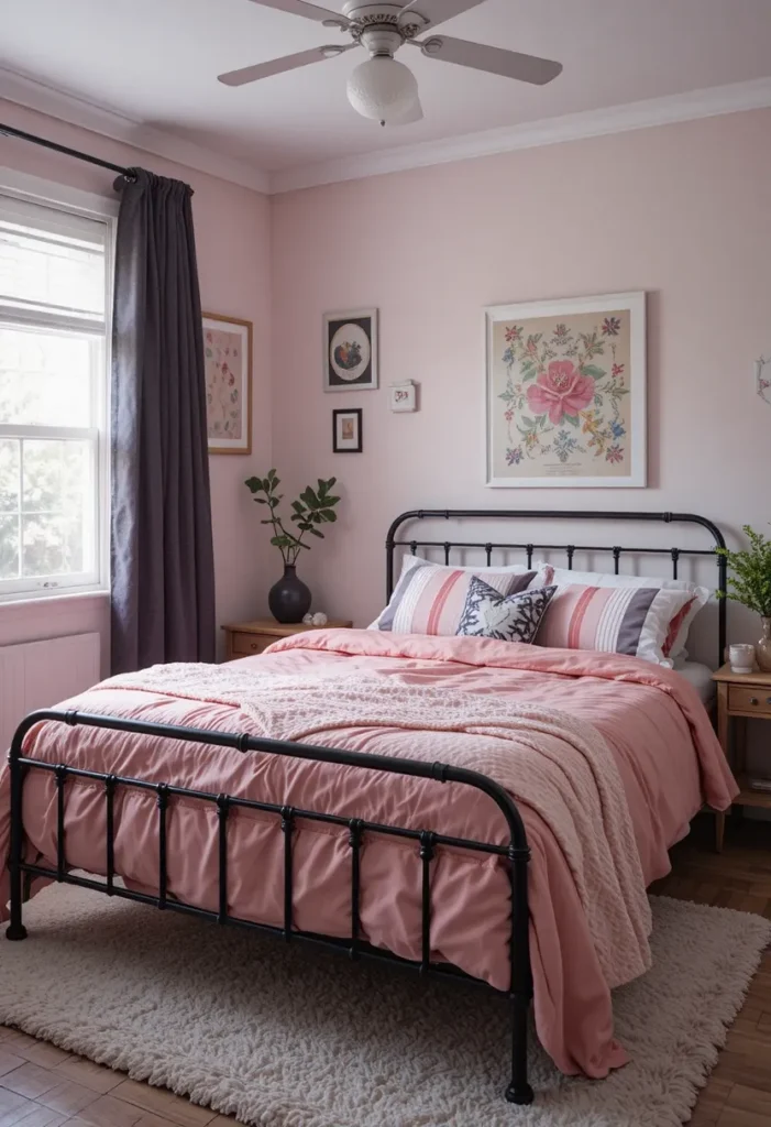 Stylish pink and black bedroom for teens and young adults with adaptable design.