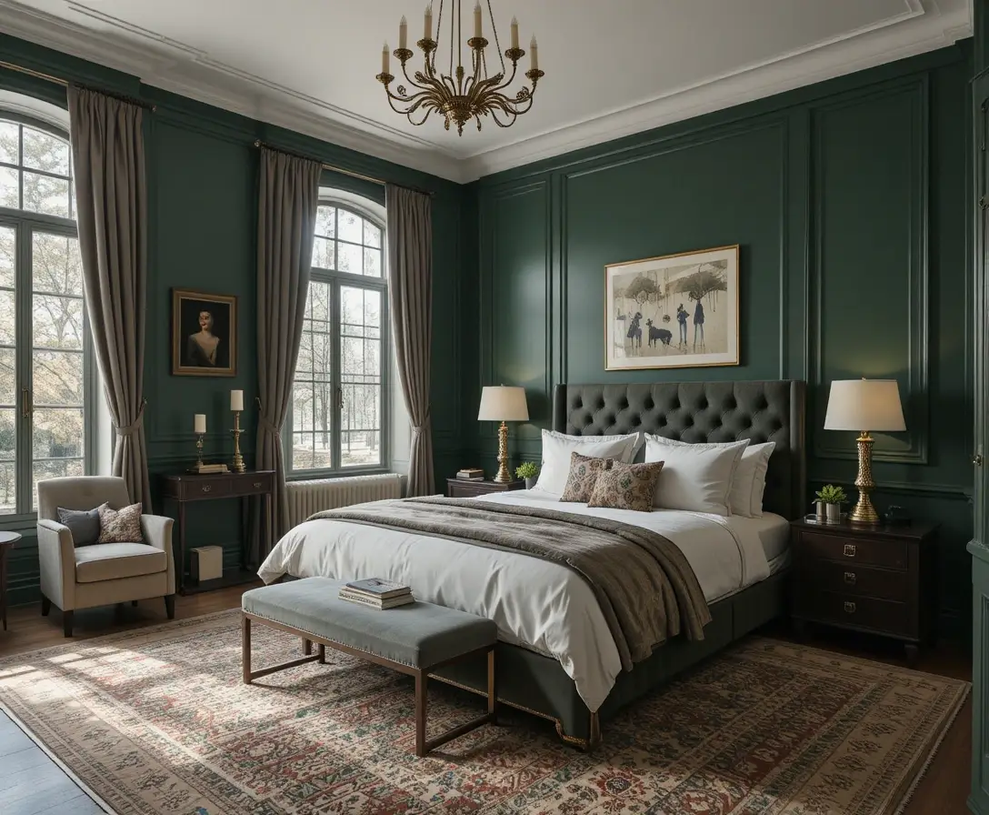 full view of beautiful Dark Green Bedroom look