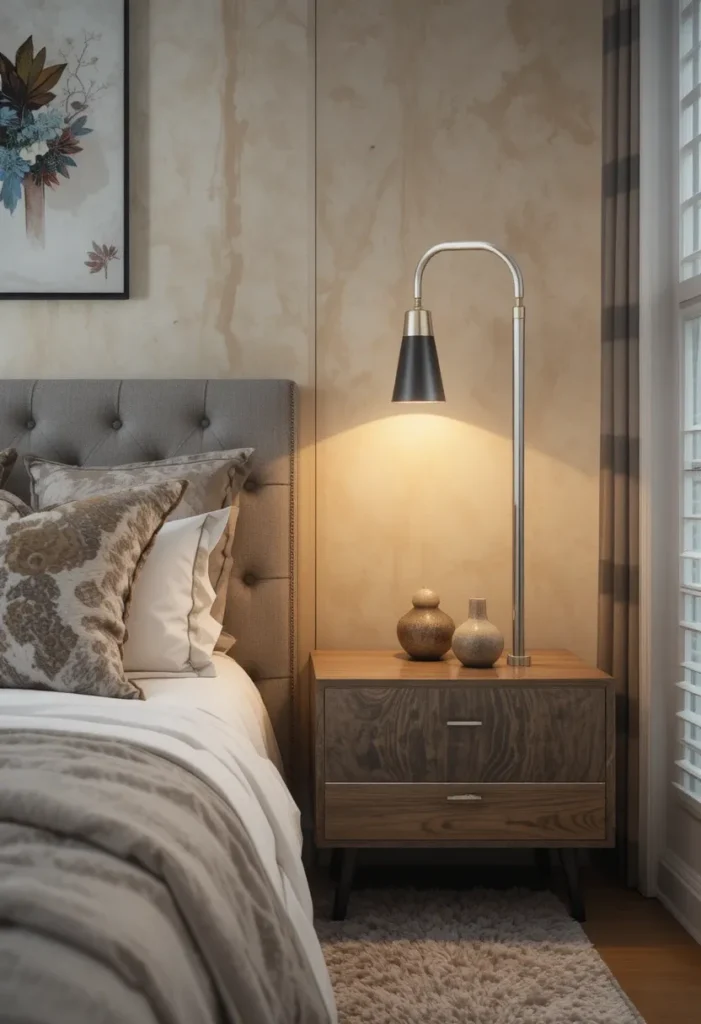 Contemporary bedroom featuring modern sleek lamp design