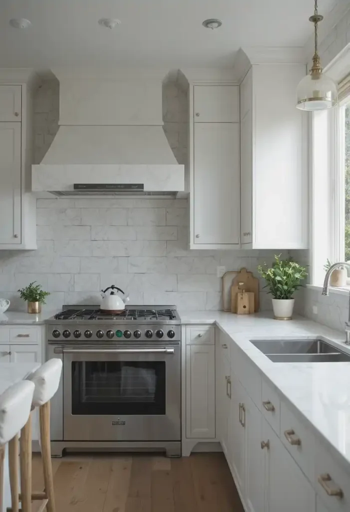 White kitchen with textured tile backsplash