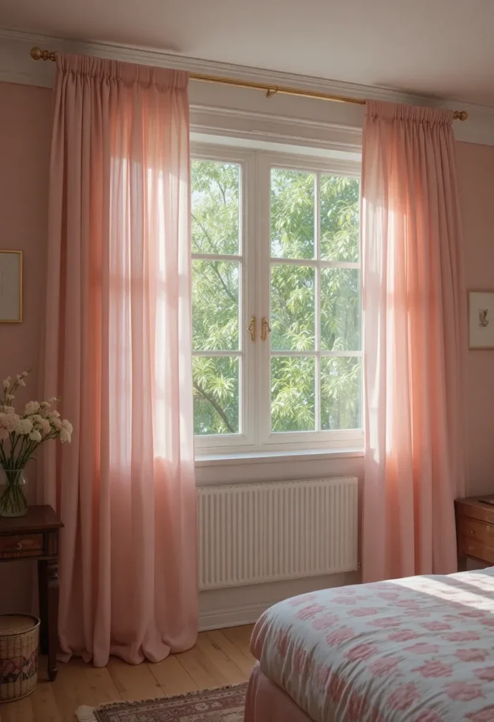 Pink curtains enhancing bedroom decor and mood