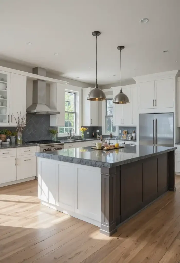Black countertop statement kitchen island