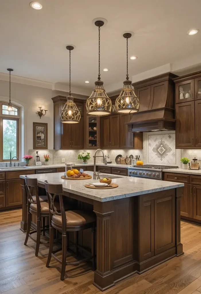 Adjustable pendant lights over a kitchen island for flexible lighting