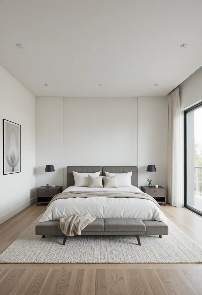 Minimalist master bedroom with open and calm layout