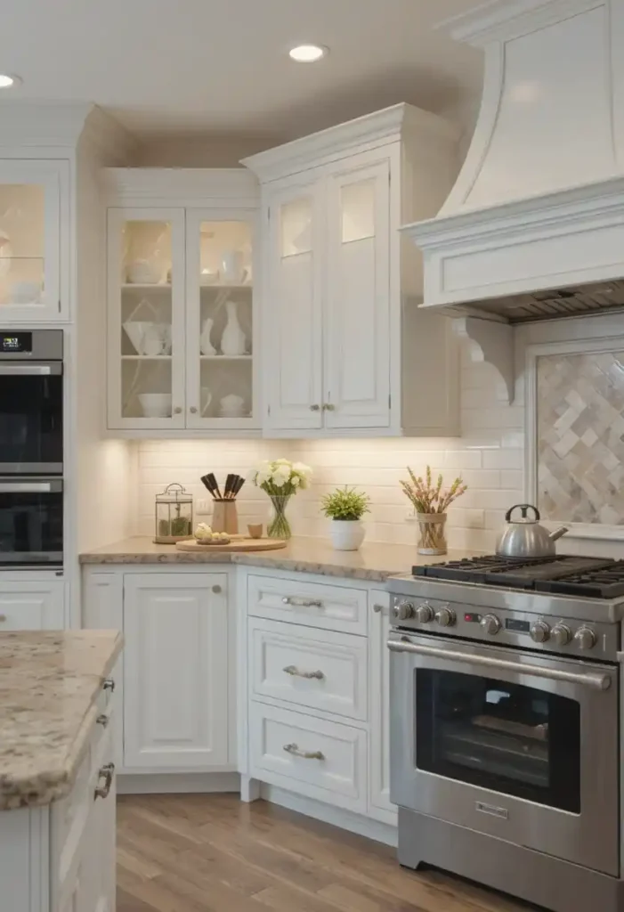 White shaker cabinets in a timeless kitchen design