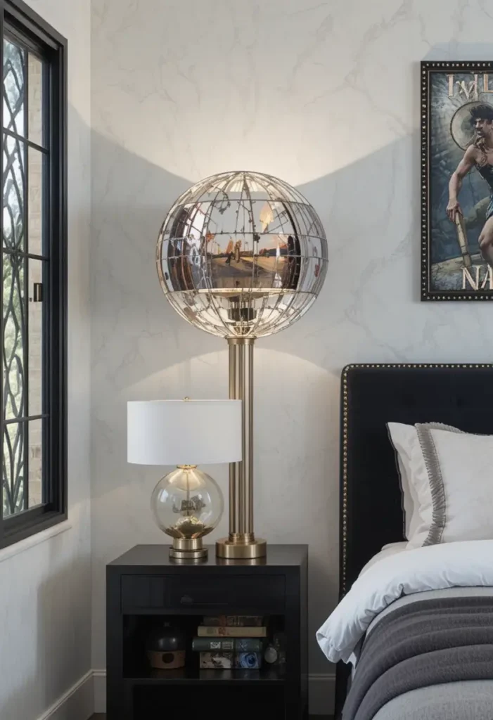 Bold masculine bedroom lamp creating a strong statement