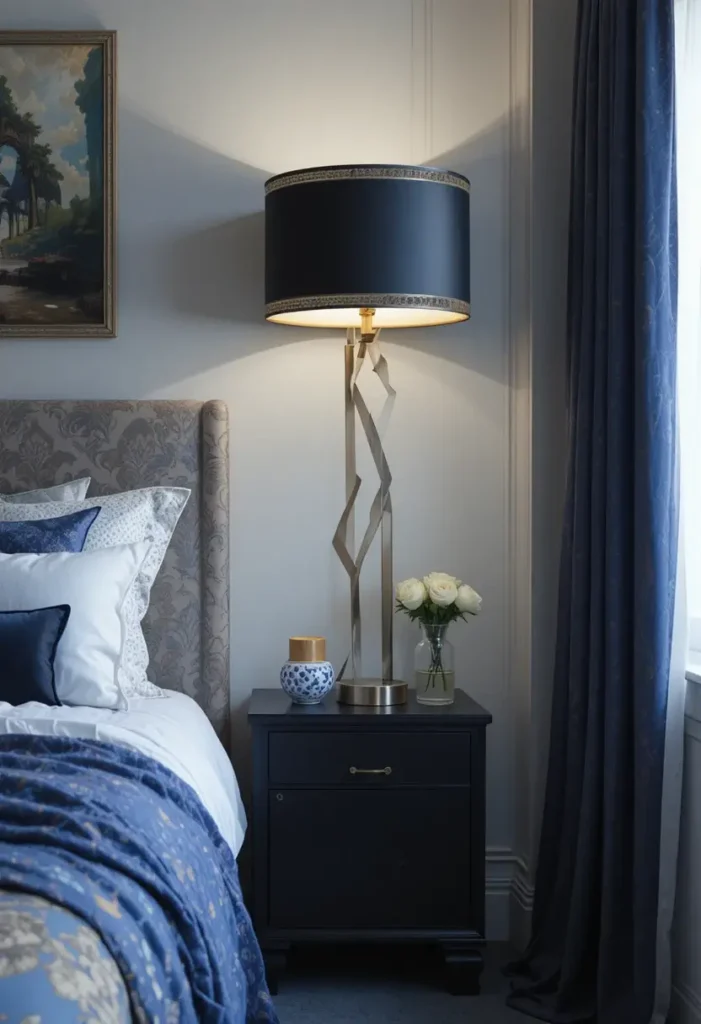 Bold statement bedroom lamp enhancing contemporary décor