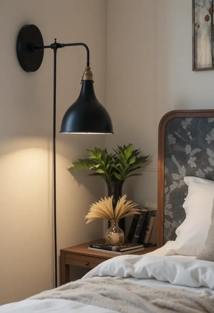 Wall-mounted bedroom lamp providing flexible reading light