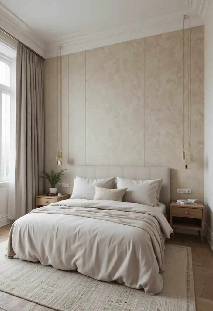 Minimalist neutral wallpaper bedroom