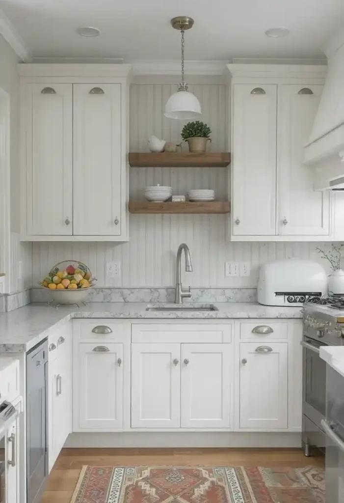 Kitchen using bead board backsplash instead of tile