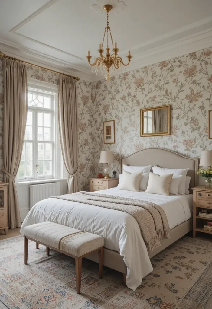 Vintage floral wallpaper bedroom ideas