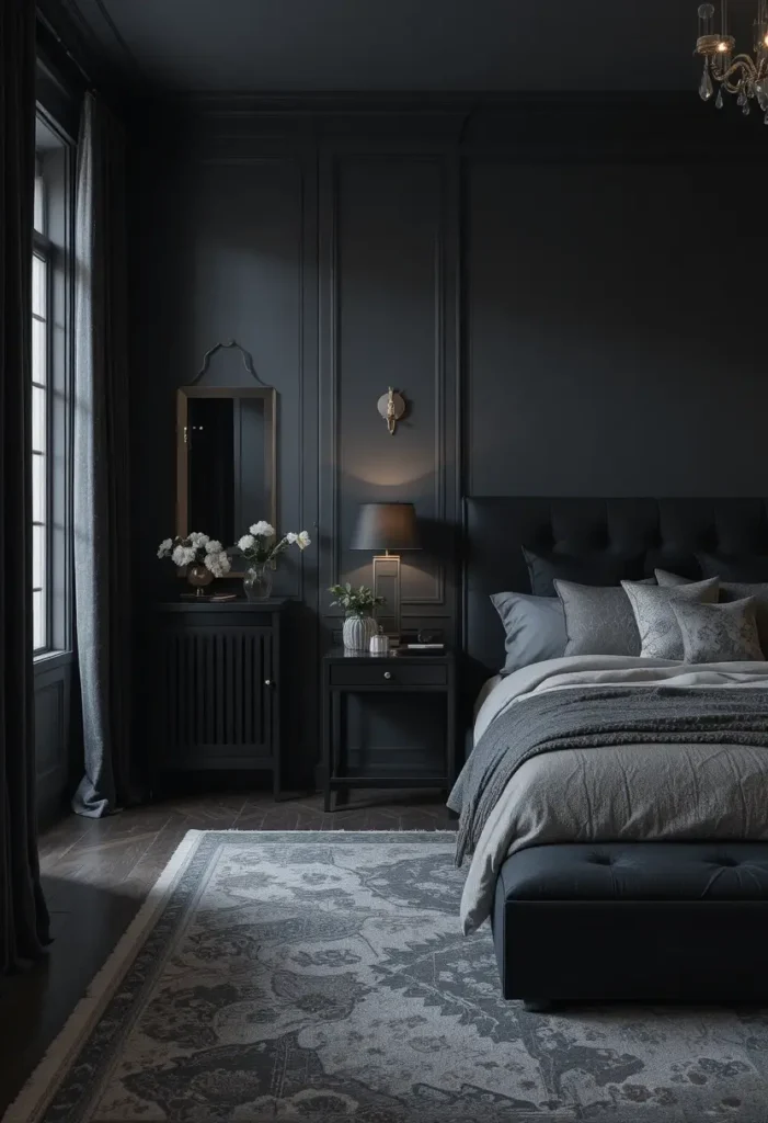 Dark gray and black modern bedroom design