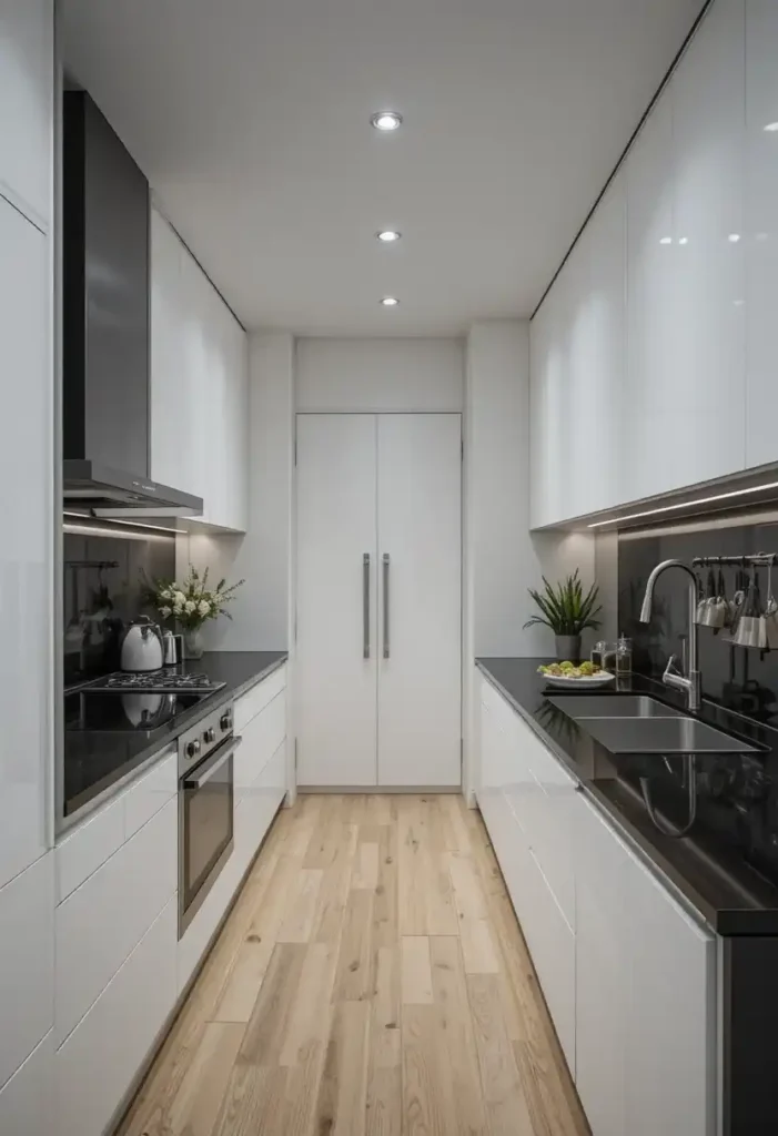 Minimal black and white kitchen countertops design