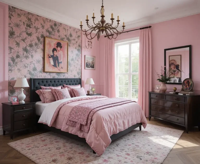 Beautiful pink and black bedroom look