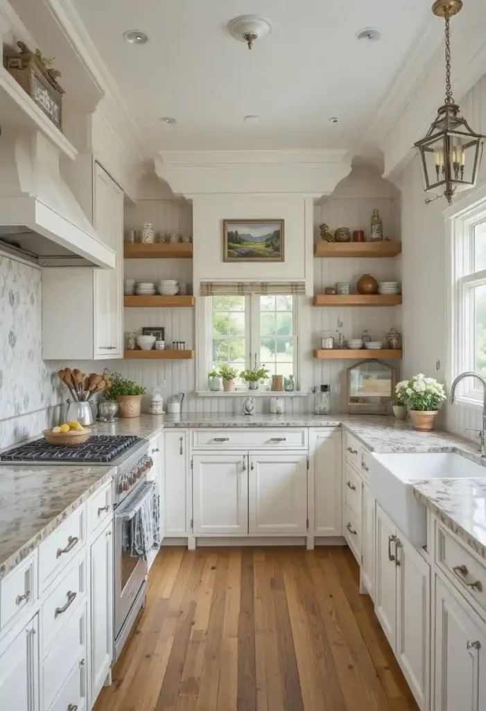 Kitchen with floor-to-ceiling bead board backsplash