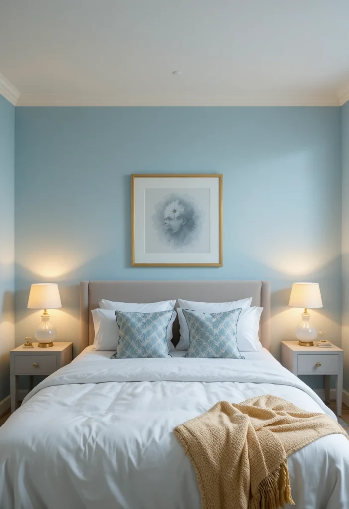 Soft blue bedroom walls creating a calm and relaxing sleep environment