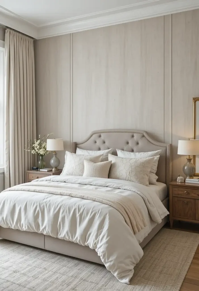 Subtle textured wallpaper for calm bedroom