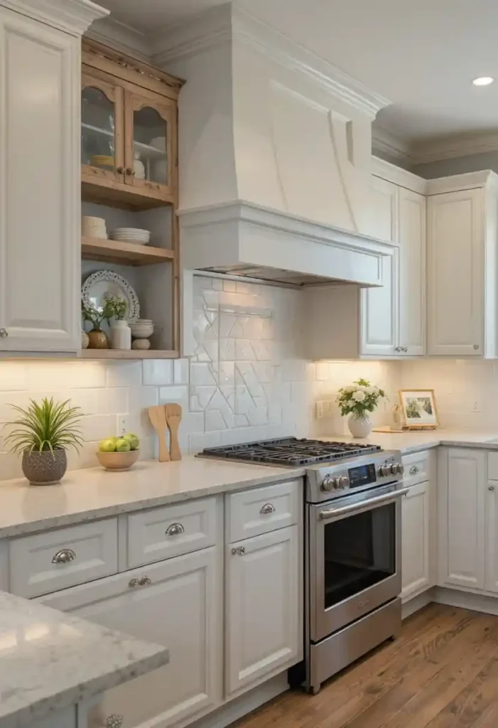 Kitchen with bead board backsplash and trim detail