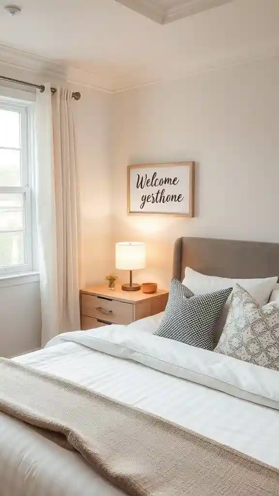 Small guest bedroom with personalized welcome touches
