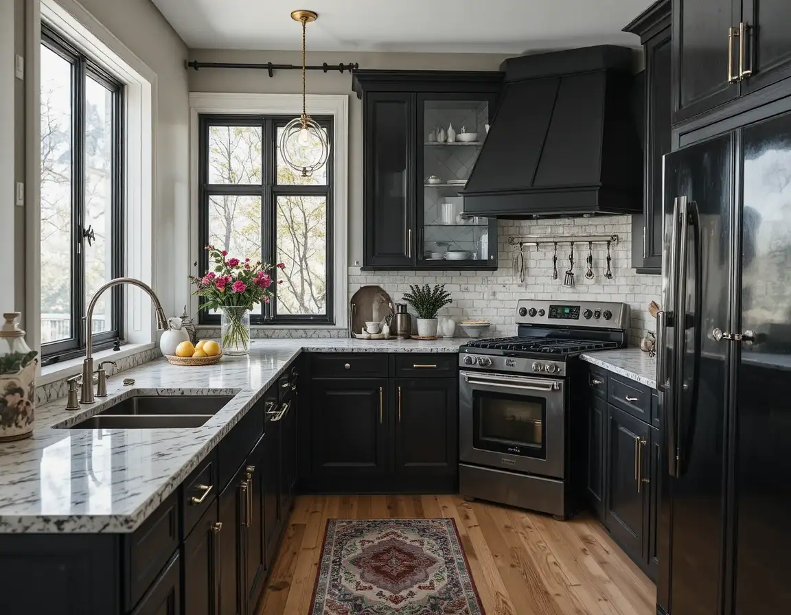 kitchen with black appliances beautiful look