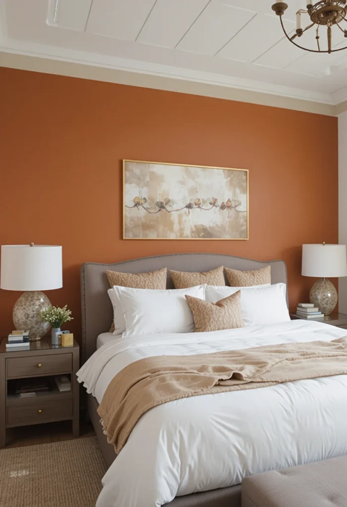 Orange accent wall bedroom ideas