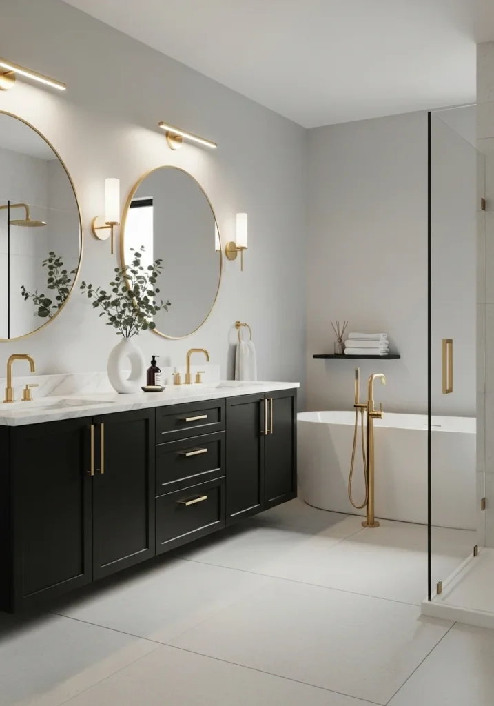 Black cabinets with gold hardware