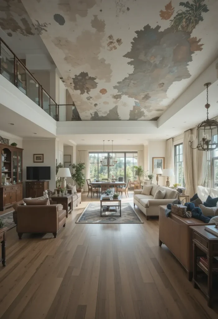 Clear pathways in open living and dining room layout