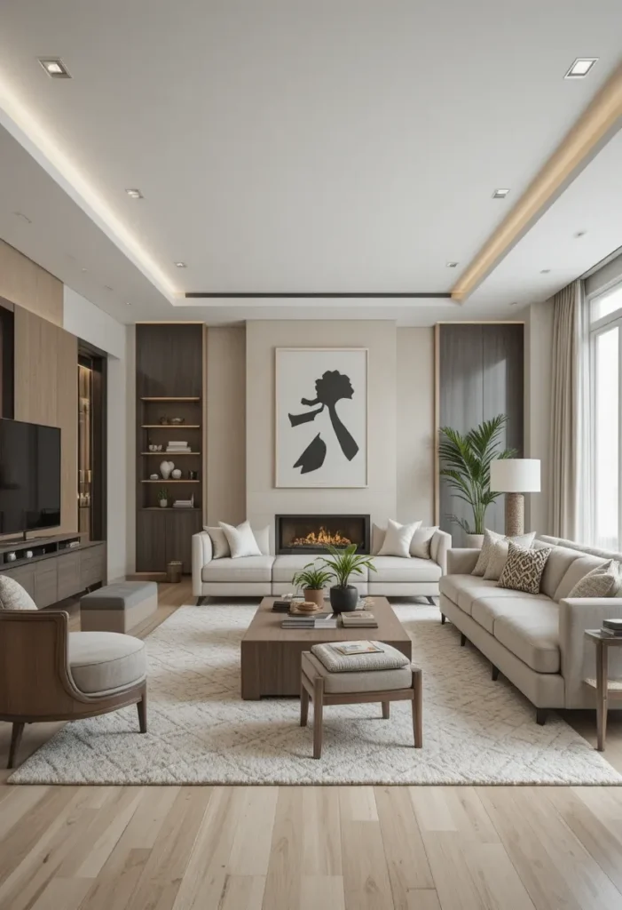 “Living room showing clear traffic flow with unobstructed walking paths.