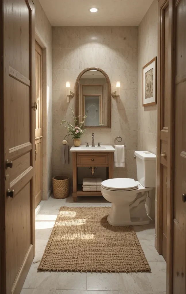 Natural fiber bathroom rug in a well-ventilated space.