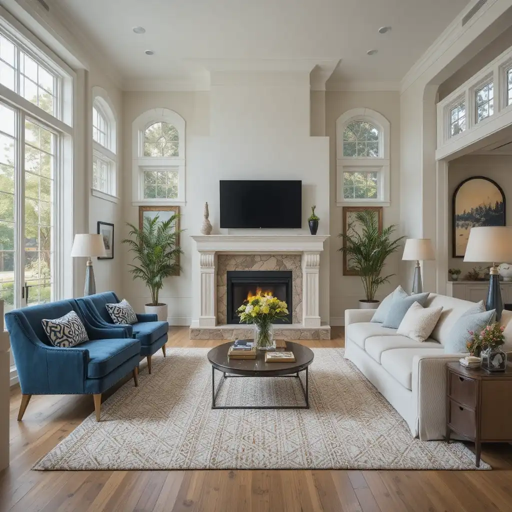 Beautiful living room with fireplace look