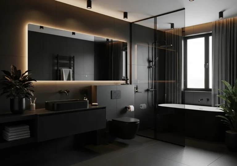 full view Black bathroom look