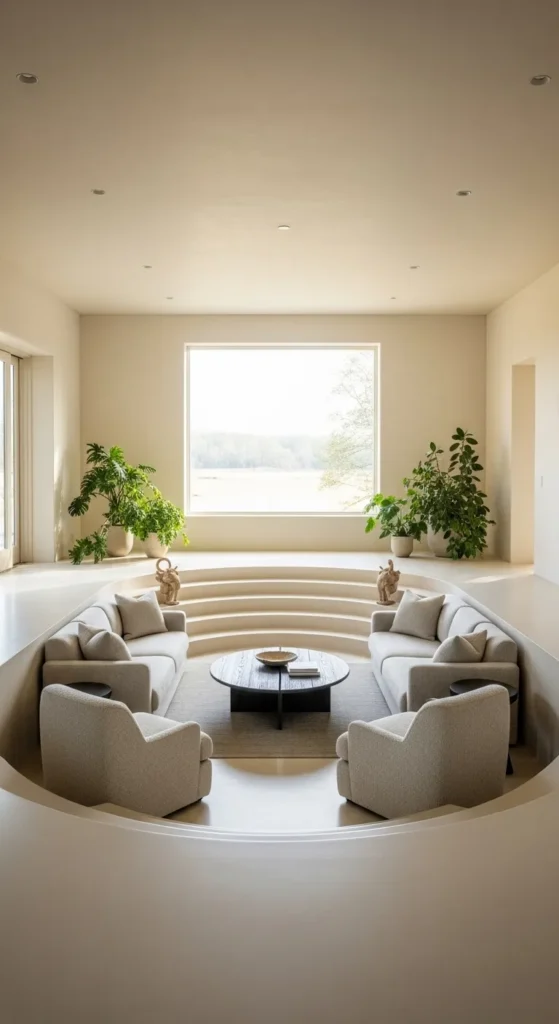 Low furniture in sunken living room