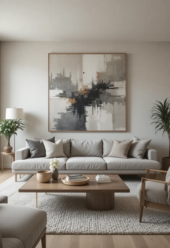 Large abstract artwork above sofa