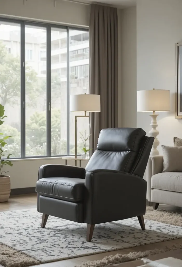 Reclining accent chair positioned for comfort in a living room.