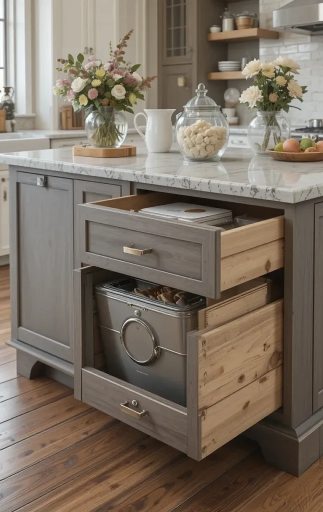 Kitchen island with deep drawers for hidden storage